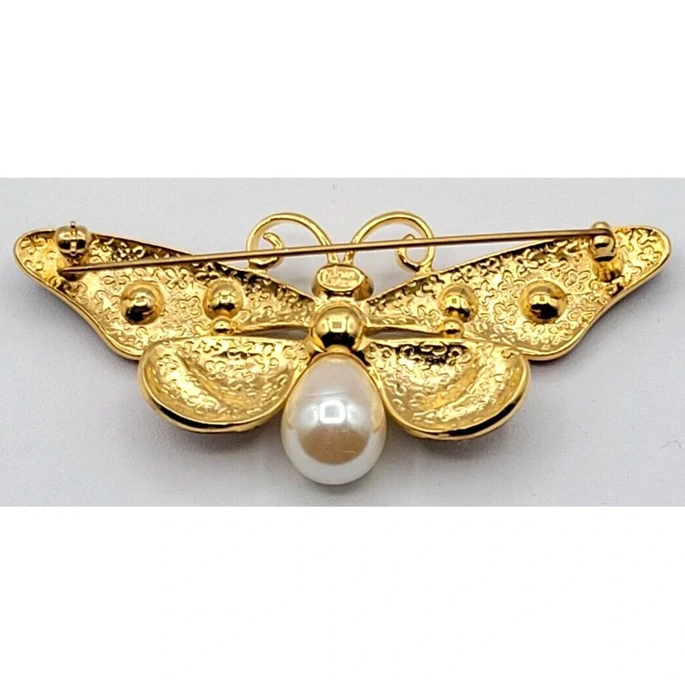 JOAN RIVERS COLORFUL CRYSTAL RHINESTONE FAUX PEARL RED BUTTERFLY BROOCH‎ PIN